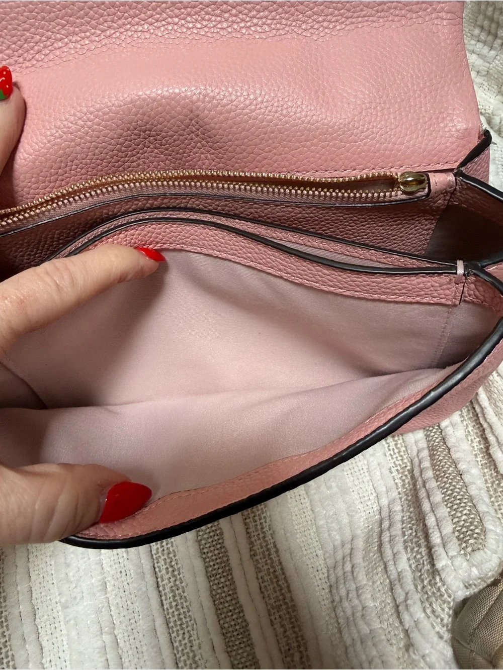 kate spade pink pebbled leather crossbody with gold hardware